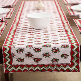 White Sanganeri Print Cotton Table Runner with Mats & Napkins