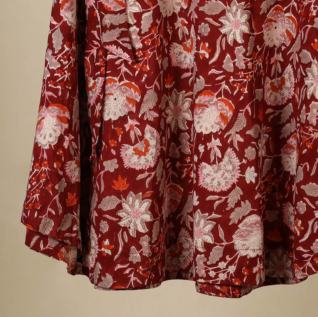 Red - sanganeri cotton wrap around skirt 07 - handcrafted