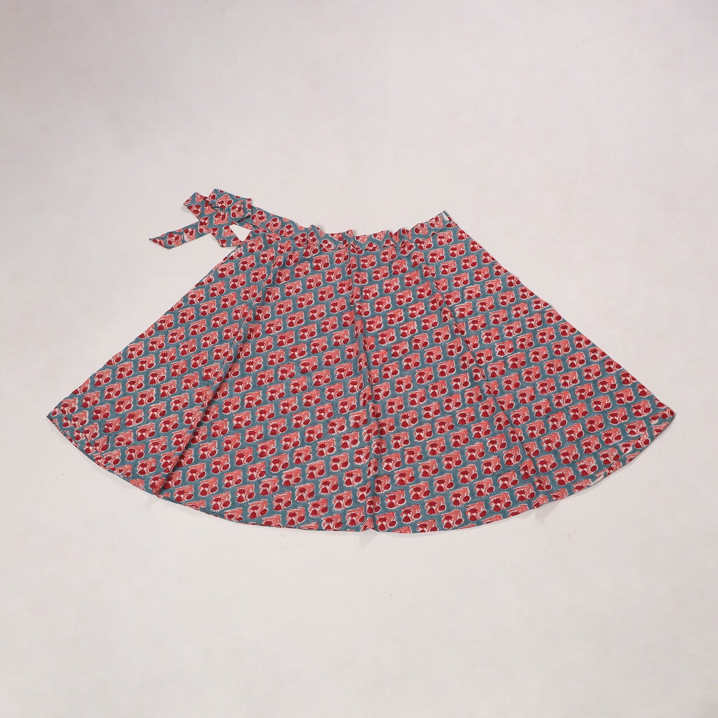 Red - sanganeri cotton wrap around skirt 10 - handcrafted
