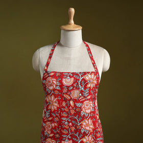 Red - sanganeri hand block print apron with pocket 03