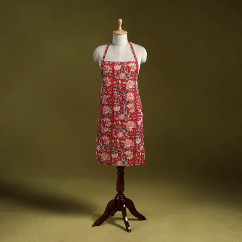 Red - sanganeri hand block print apron with pocket 03