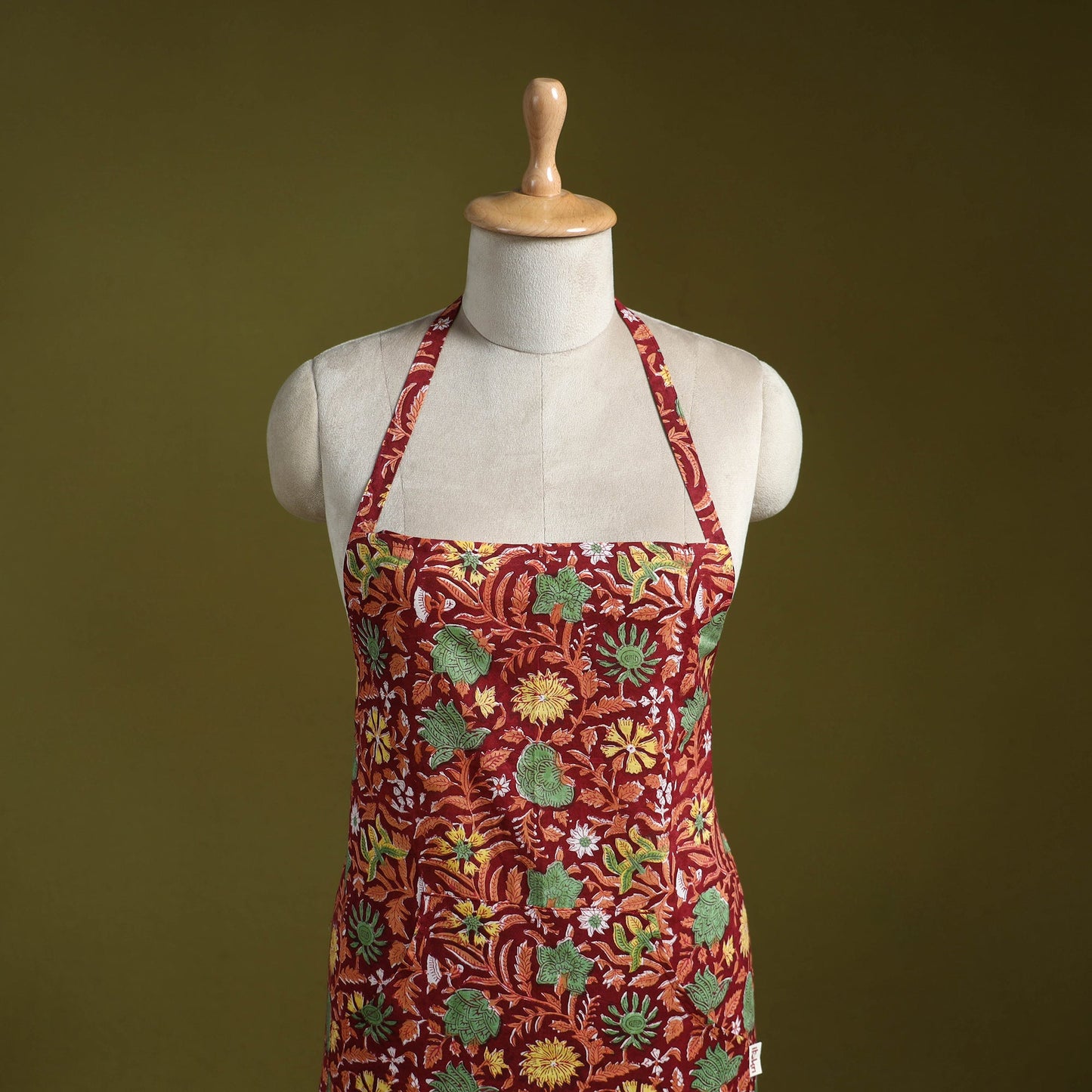 Red - sanganeri hand block print apron with pocket 25