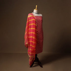 Red - sanganeri hand block print cotton 2pc unstitched