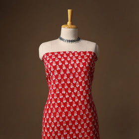 Red - sanganeri hand block print cotton 2pc unstitched