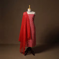 Red - sanganeri hand block print cotton 2pc unstitched