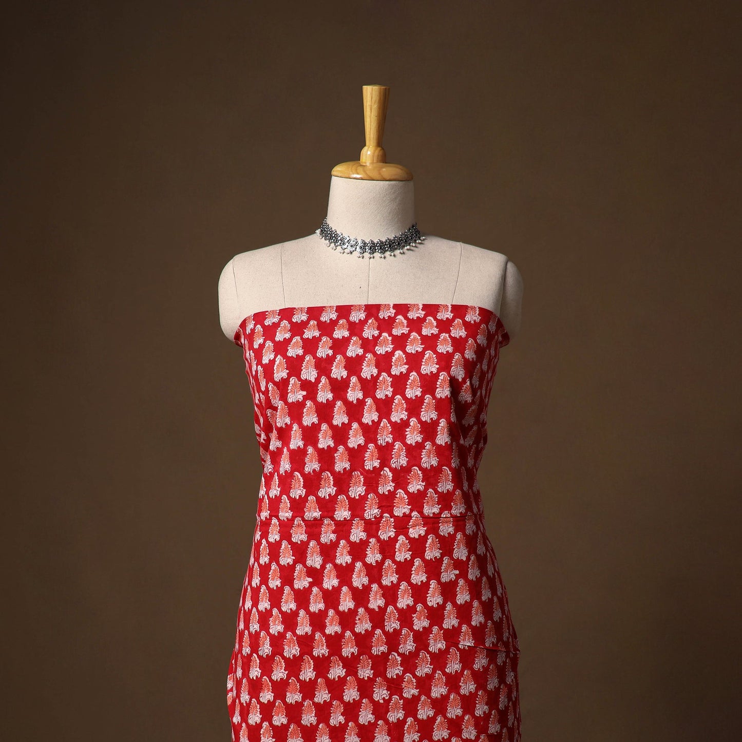 Red - sanganeri hand block print cotton 2pc unstitched