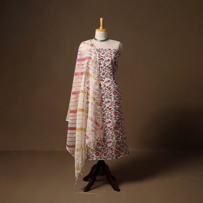 Red - sanganeri hand block print cotton 2pc unstitched