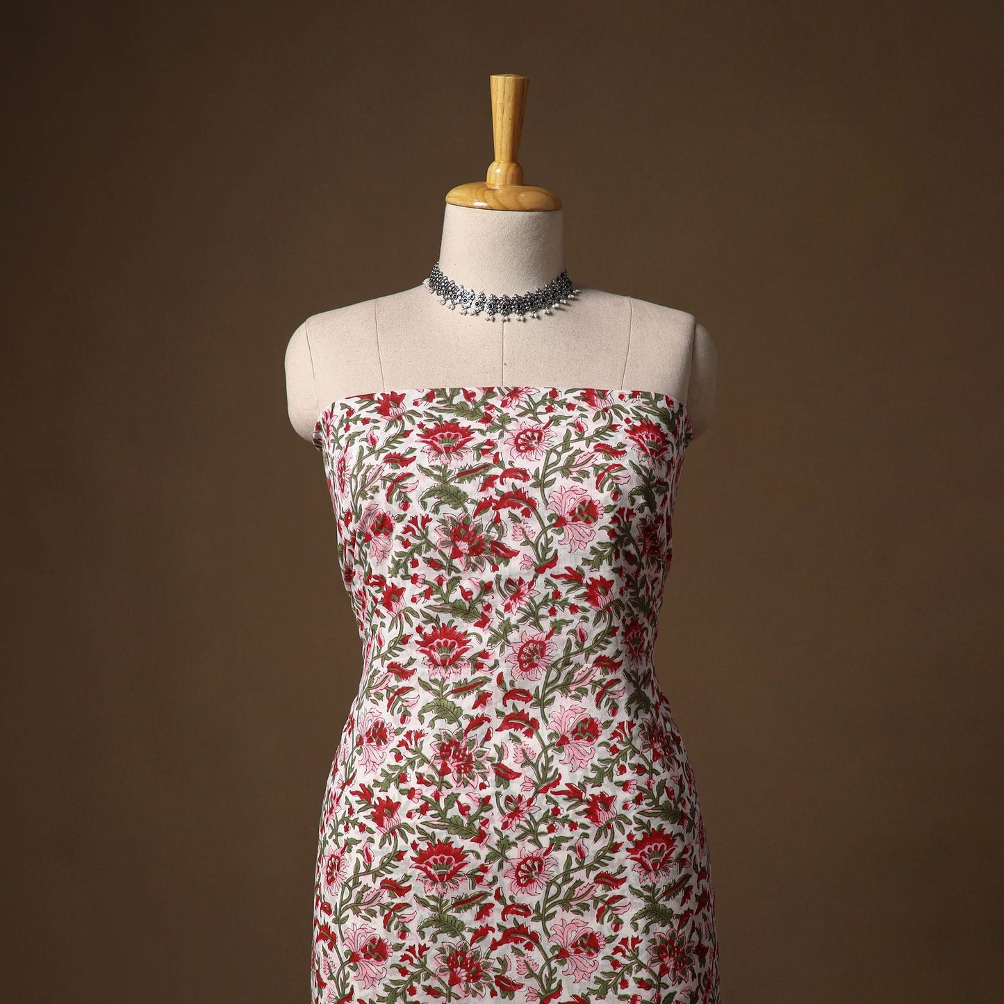 Red - sanganeri hand block print cotton 2pc unstitched