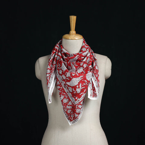 Sanganeri hand block print cotton scarf 13 - handcrafted