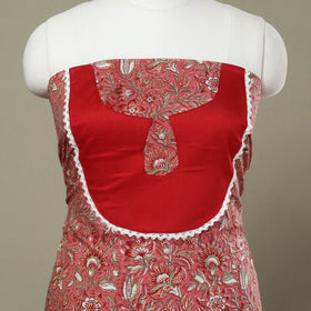 Red - sanganeri patchwork cotton unstitched kurta material