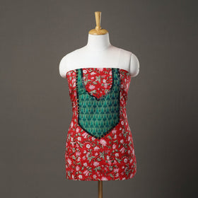 Red - sanganeri patchwork unstitched kurta material (3m) 08