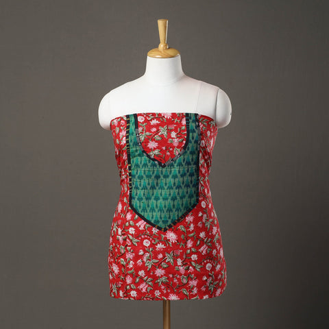 Red - sanganeri patchwork unstitched kurta material (3m) 08