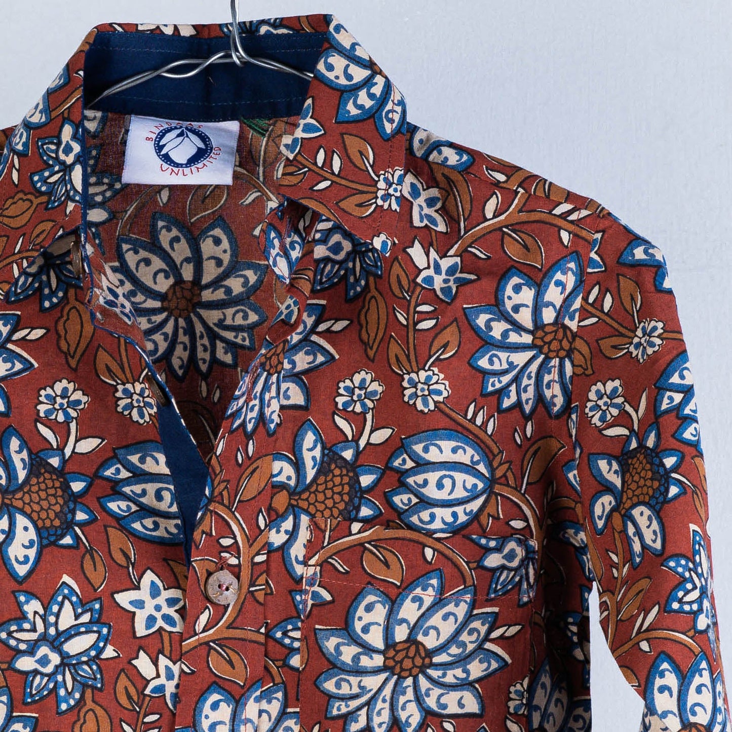 Red Sanganeri Block Printed Cotton Full-Sleeve Kids Shirt