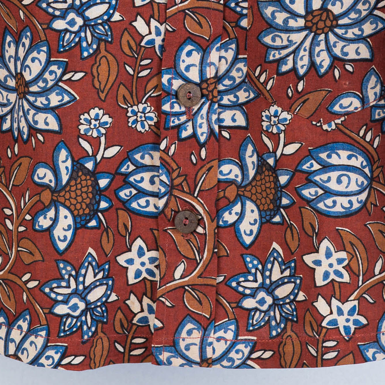 Red Sanganeri Block Printed Cotton Full-Sleeve Kids Shirt