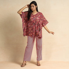 Buy Sanganeri Block Printed Cotton Kaftan & Pyjama Night Suit Set Online at iTokri.com
