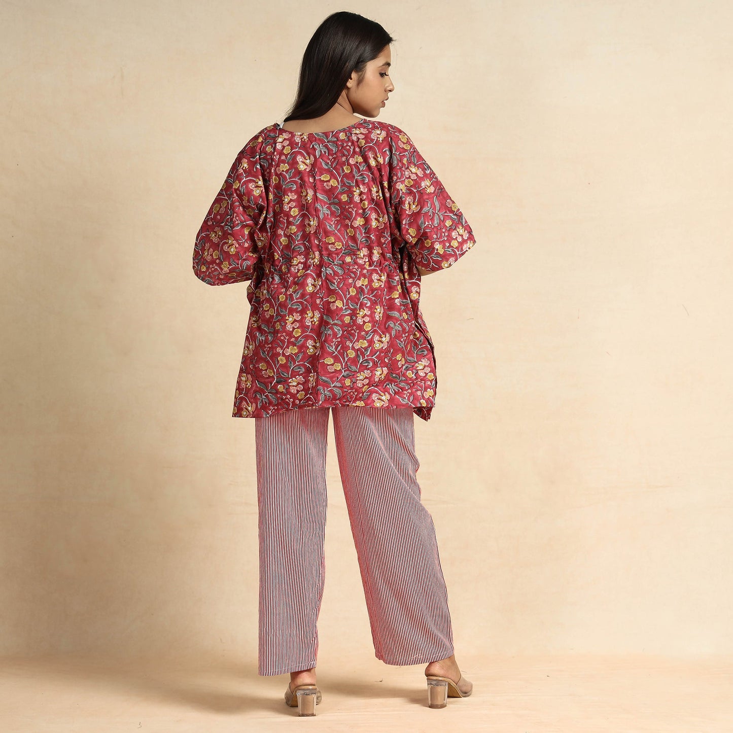 Buy Sanganeri Block Printed Cotton Kaftan & Pyjama Night Suit Set Online at iTokri.com