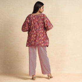 Buy Sanganeri Block Printed Cotton Kaftan & Pyjama Night Suit Set Online at iTokri.com