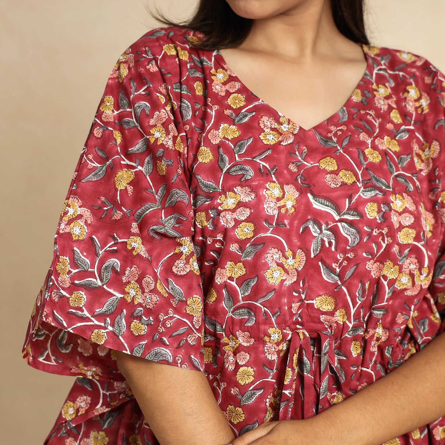 Buy Sanganeri Block Printed Cotton Kaftan & Pyjama Night Suit Set Online at iTokri.com