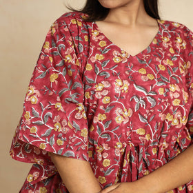 Buy Sanganeri Block Printed Cotton Kaftan & Pyjama Night Suit Set Online at iTokri.com