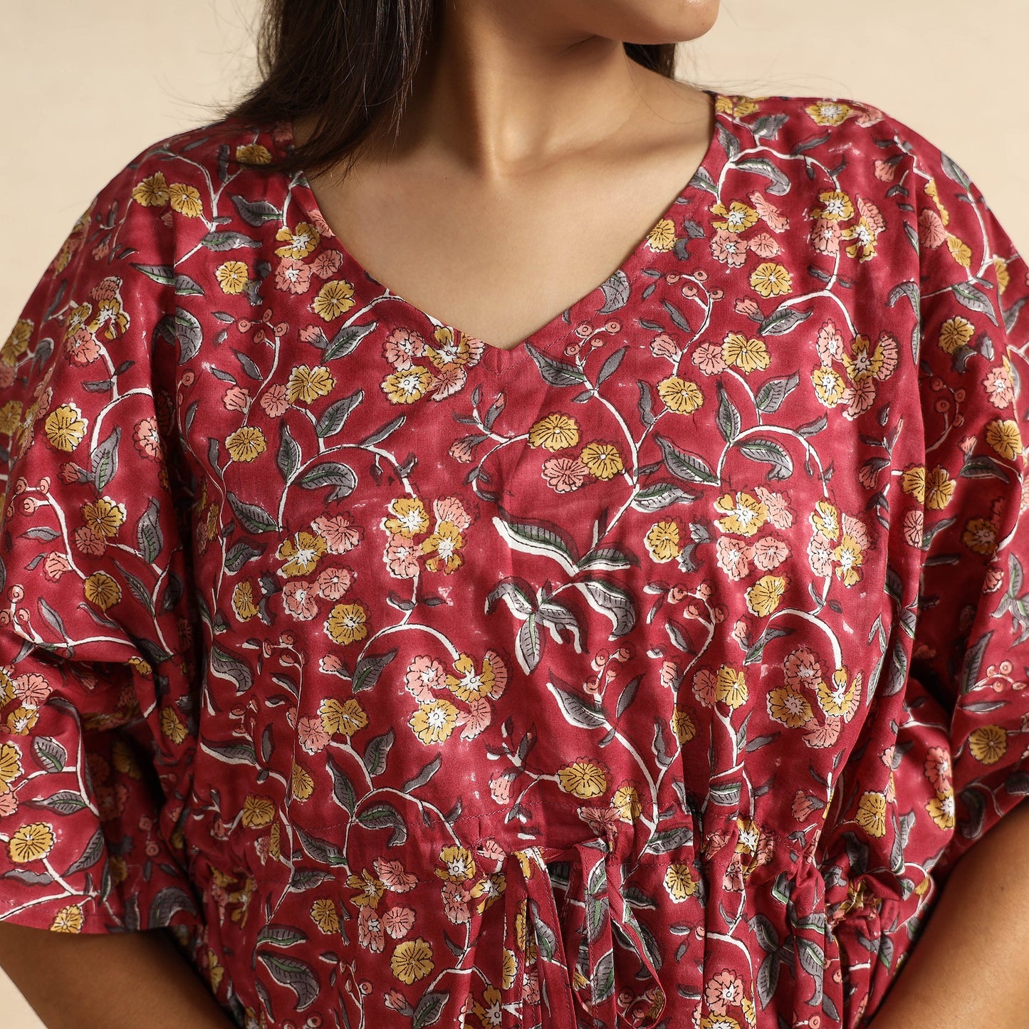 Buy Sanganeri Block Printed Cotton Kaftan & Pyjama Night Suit Set Online at iTokri.com