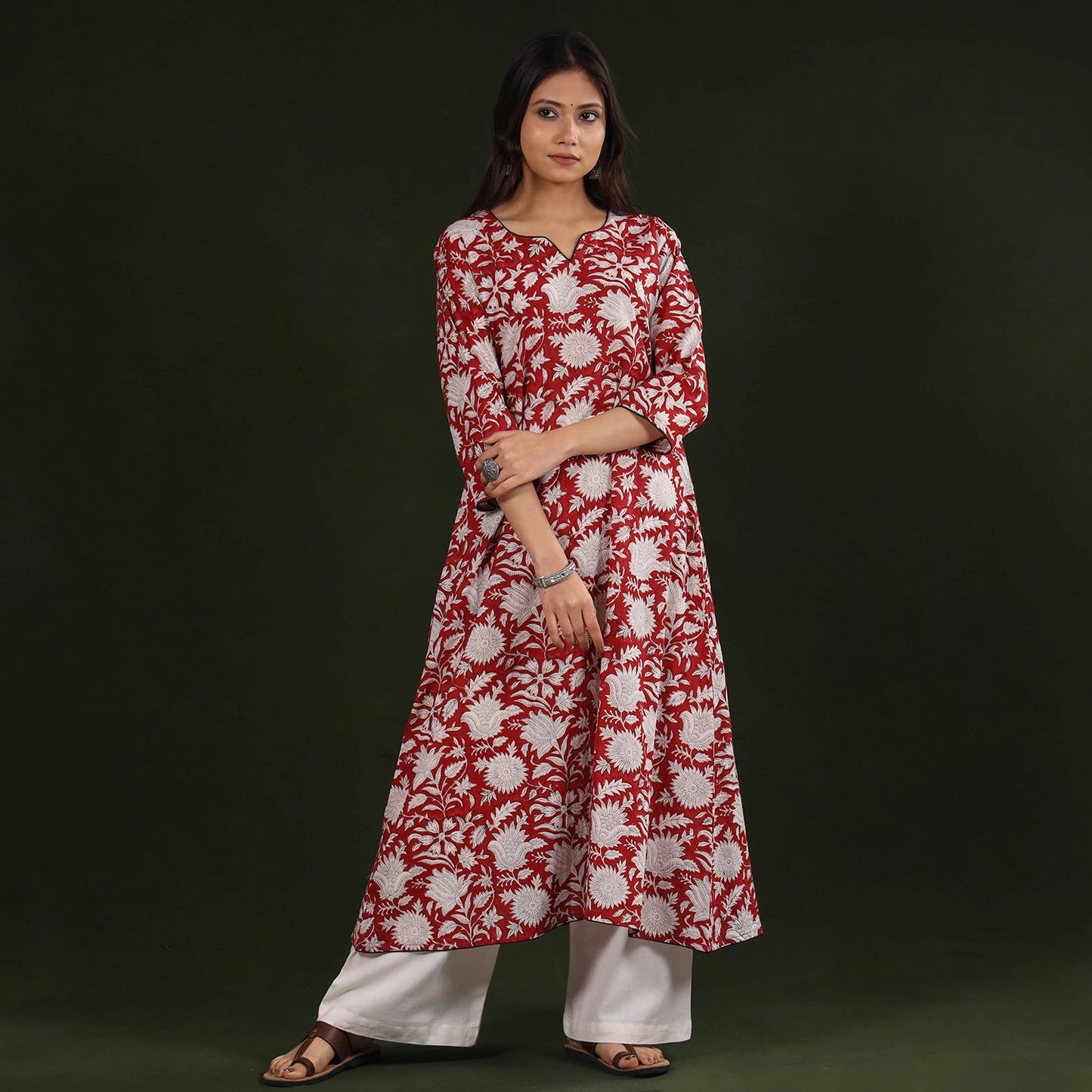  Sanganeri Block Printing Cotton Long Kurta for Women