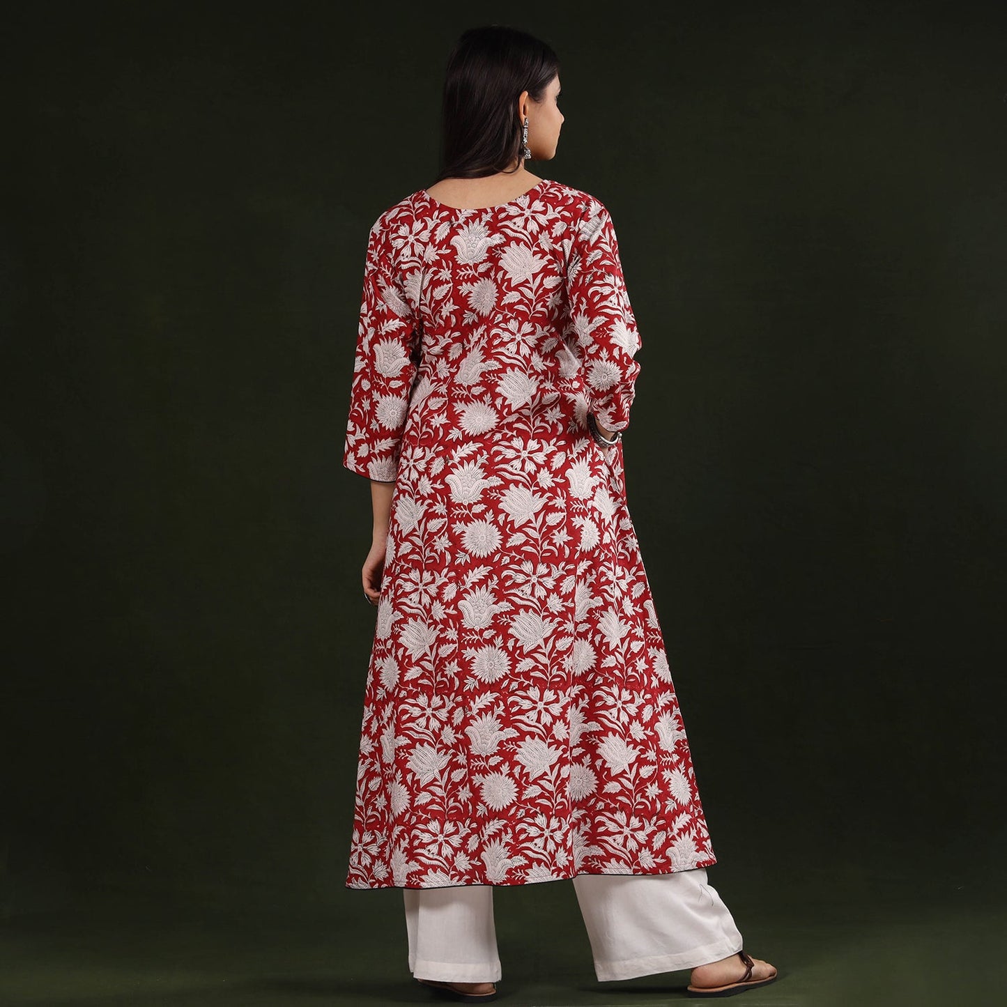  Sanganeri Block Printing Cotton Long Kurta for Women