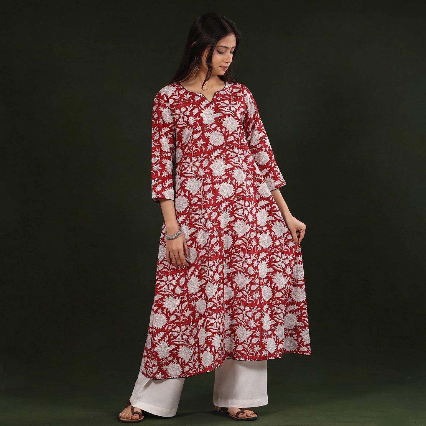  Sanganeri Block Printing Cotton Long Kurta for Women