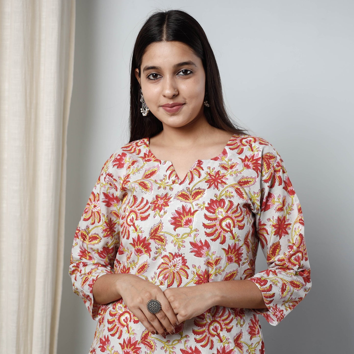  Sanganeri Block Printed Cotton Long Kurta 
