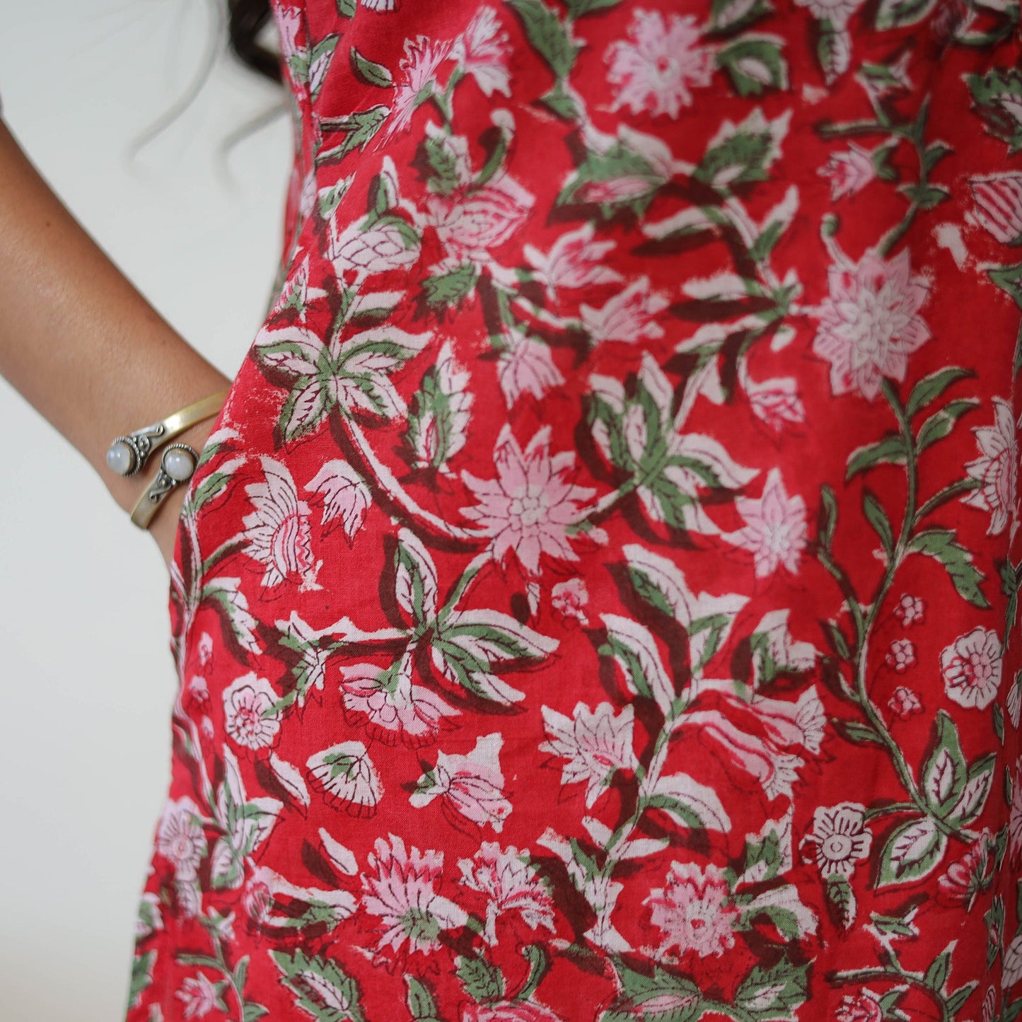 Buy Red Sanganeri Block Printed Cotton Long Straight Kurta for Women