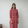 Buy Red Sanganeri Block Printed Cotton Long Straight Kurta for Women