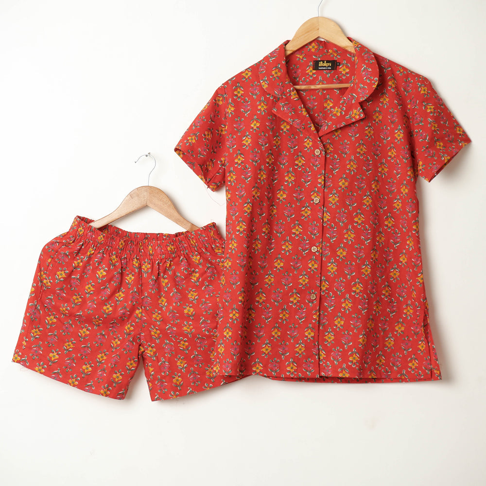 Buy Sanganeri Block Printed Cotton Night Suit Online at iTokri.com