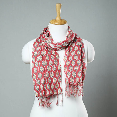 Buy Sanganeri Block Printed Cotton Stole with Tassels 12 Online at iTokri.com