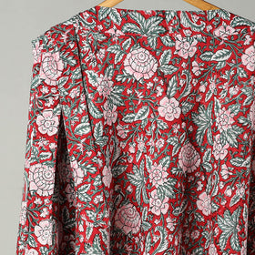 Red Sanganeri Block Printed Cotton Wrap Around Skirt