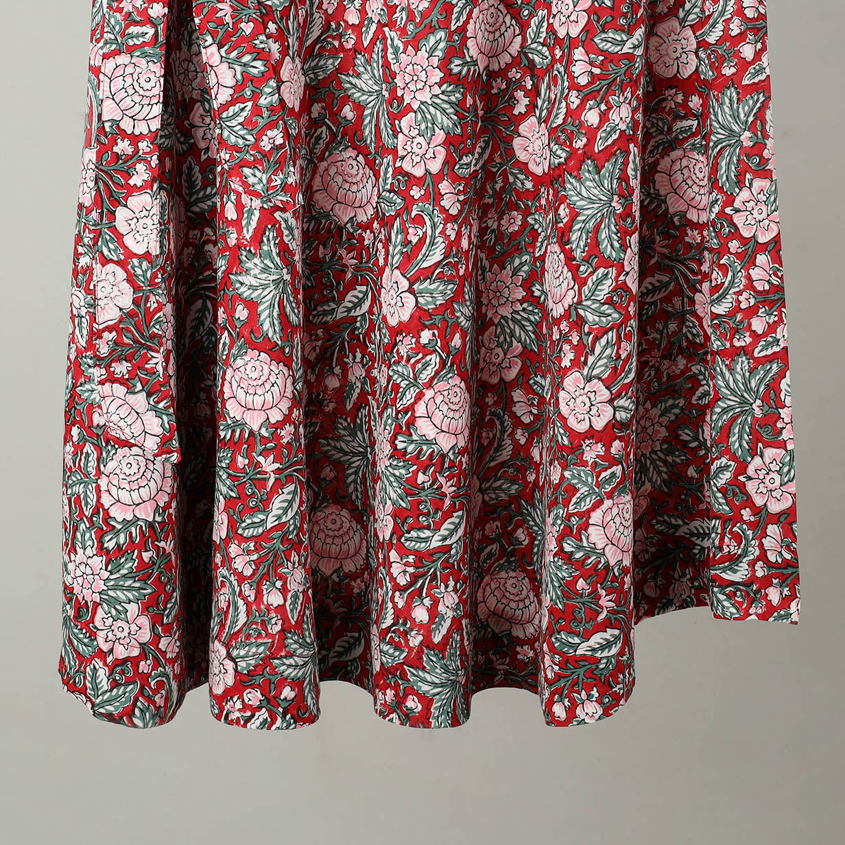 Red Sanganeri Block Printed Cotton Wrap Around Skirt