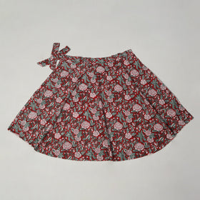 Red Sanganeri Block Printed Cotton Wrap Around Skirt