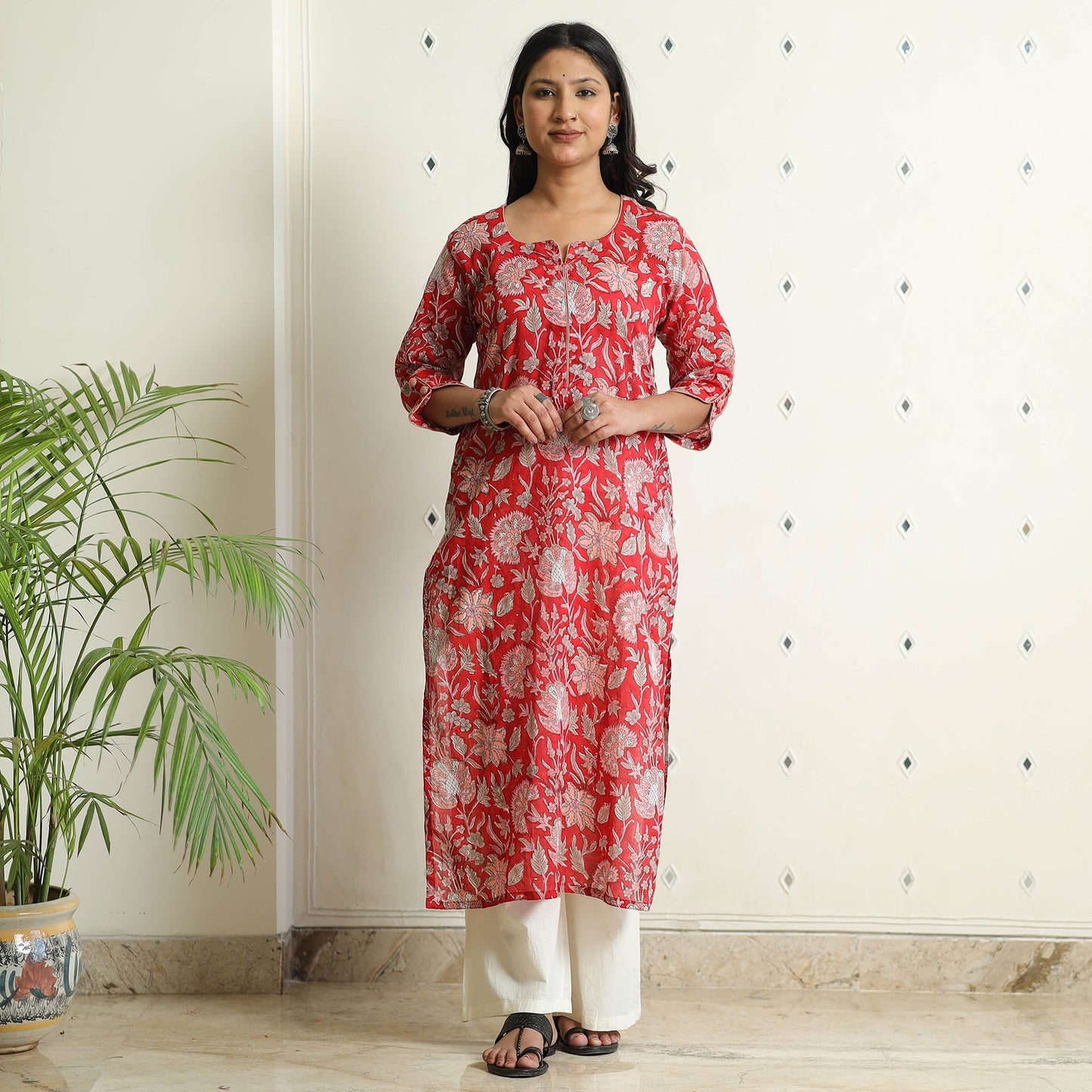  Sanganeri Block Printed Mul Cotton Straight Kurta 