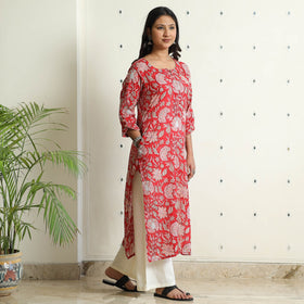  Sanganeri Block Printed Mul Cotton Straight Kurta 