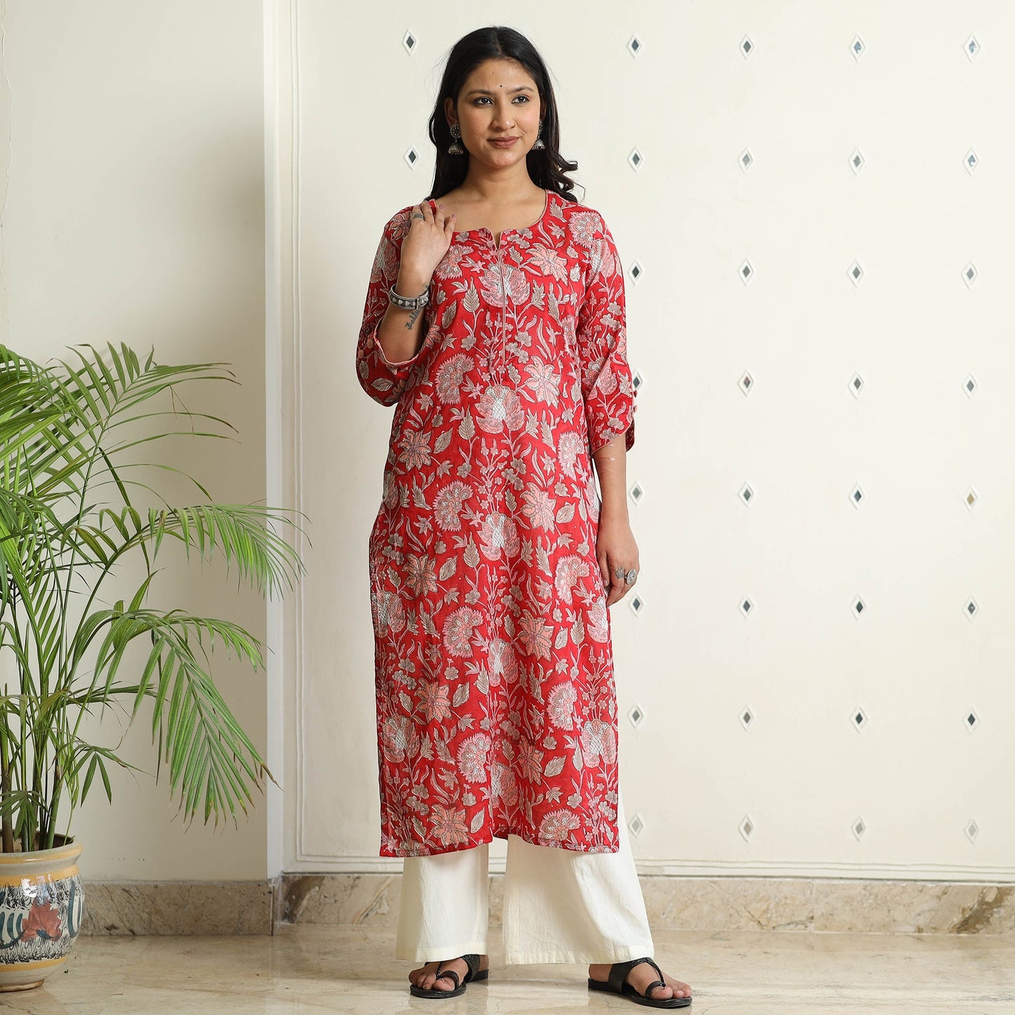  Sanganeri Block Printed Mul Cotton Straight Kurta 
