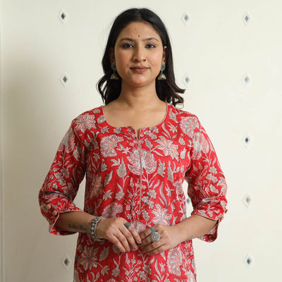  Sanganeri Block Printed Mul Cotton Straight Kurta 