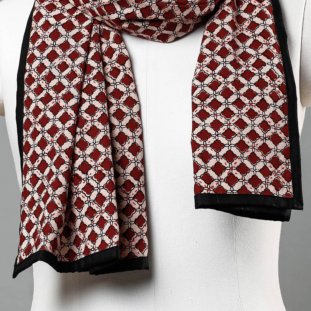 Red - Sanganeri Block Printed Tagai Work Cotton Stole