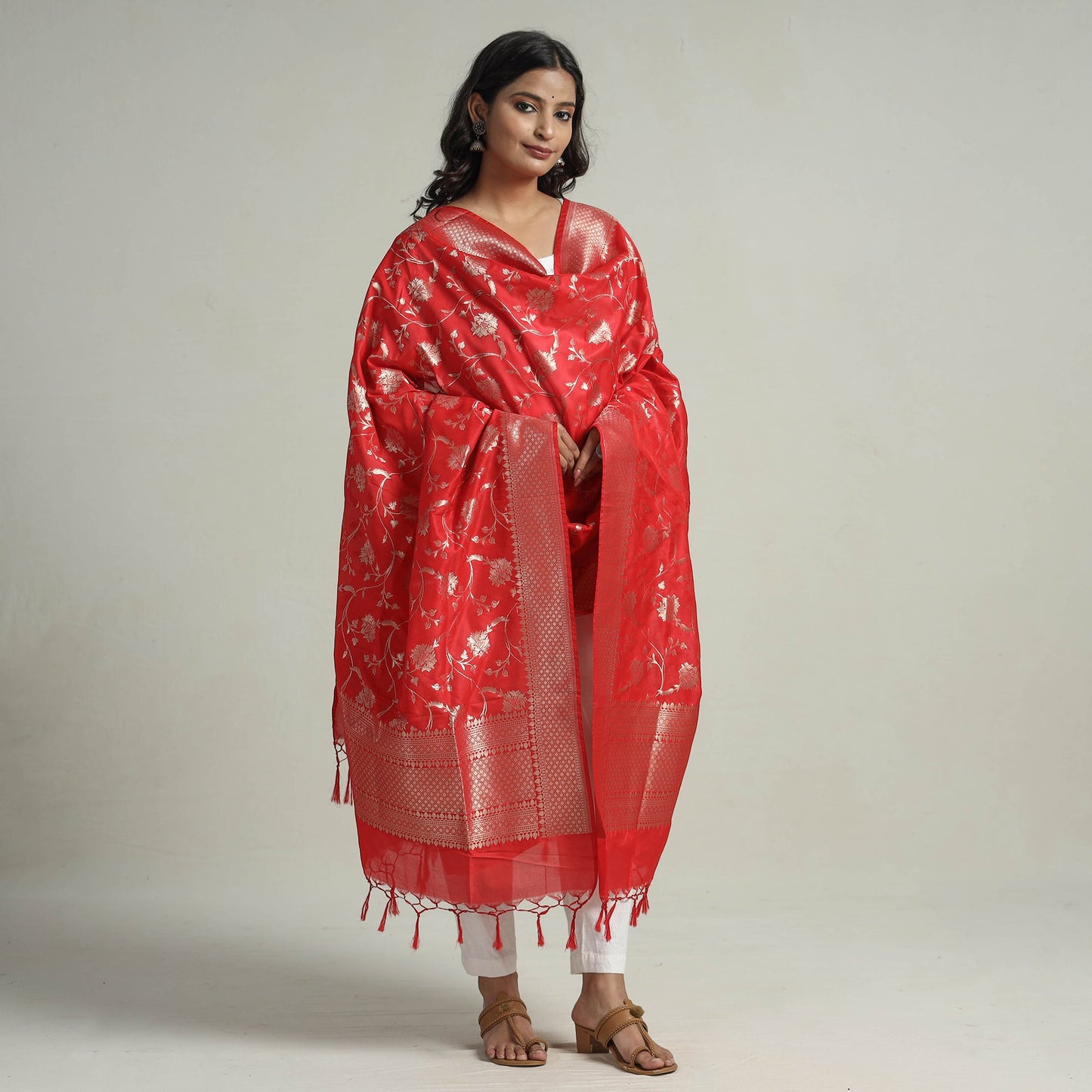  Semi Silk Zari Jaal Banarasi Dupatta 