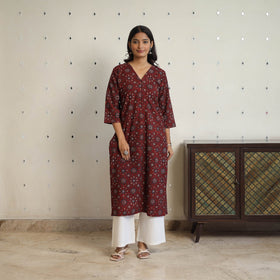 Buy Red Sequins Cotton Straight Ajrakh Print Kurta for Women