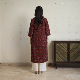 Buy Red Sequins Cotton Straight Ajrakh Print Kurta for Women