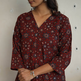 Buy Red Sequins Cotton Straight Ajrakh Print Kurta for Women