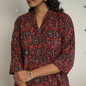  Red Sequins Cotton Straight Ajrakh Print Kurta for Women