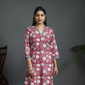 Red Sequins Work Cotton Straight Sanganeri Print Kurta for Women