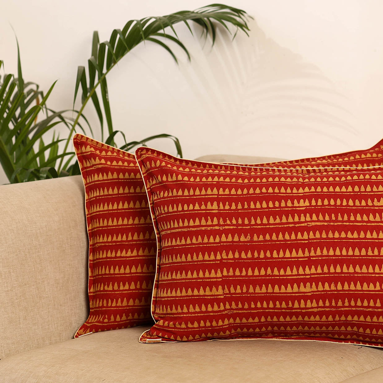 Red - set of 2 akola hand pillow covers 100 - handcrafted