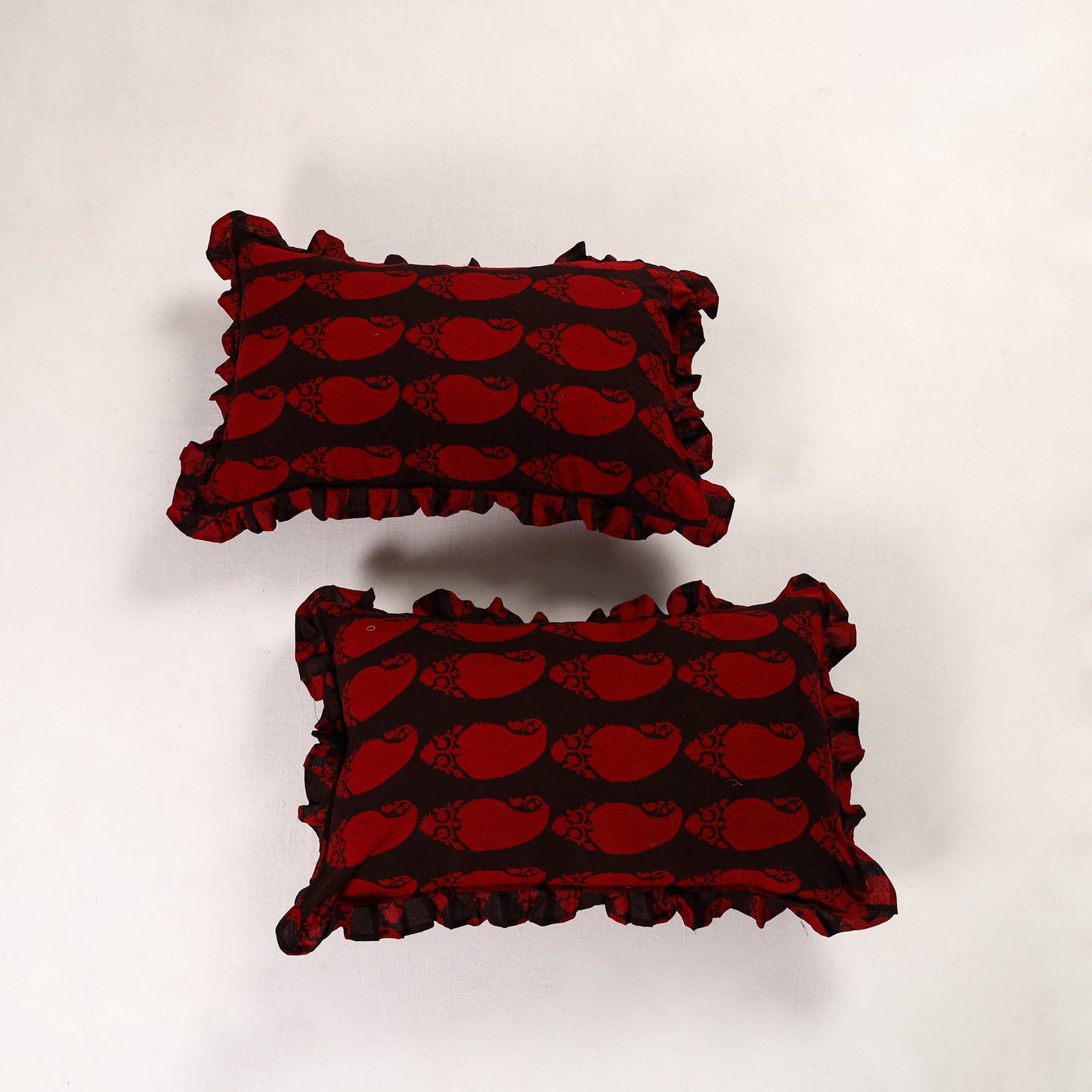 Red - set of 2 bagh cotton frill pillow covers 07