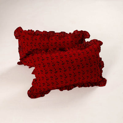 Buy Red Set of 2 Bagh Block Print Cotton Frill Pillow Covers