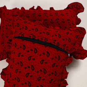 Buy Red Set of 2 Bagh Block Print Cotton Frill Pillow Covers